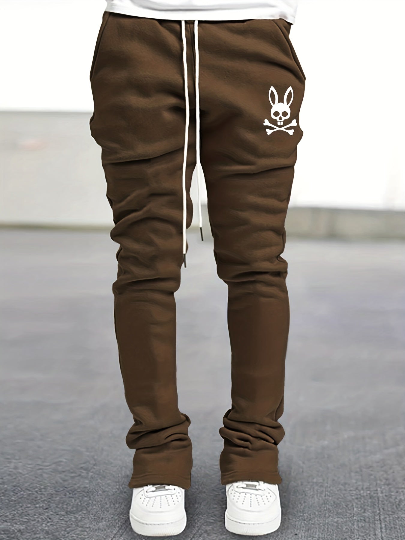 Men's Bell Bottom Pants Skull Pattern Slim Fit Streetwear