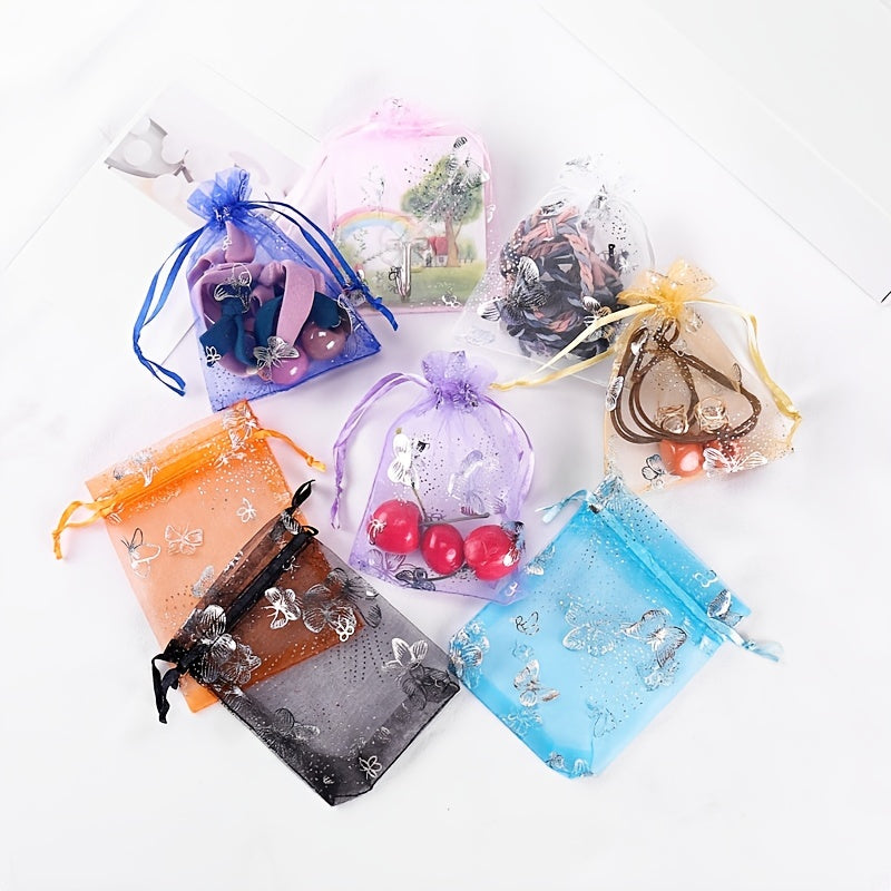 Organza Bags Silver Stamped Butterfly Wedding Favor Drawstring Jewelry Gift Bags