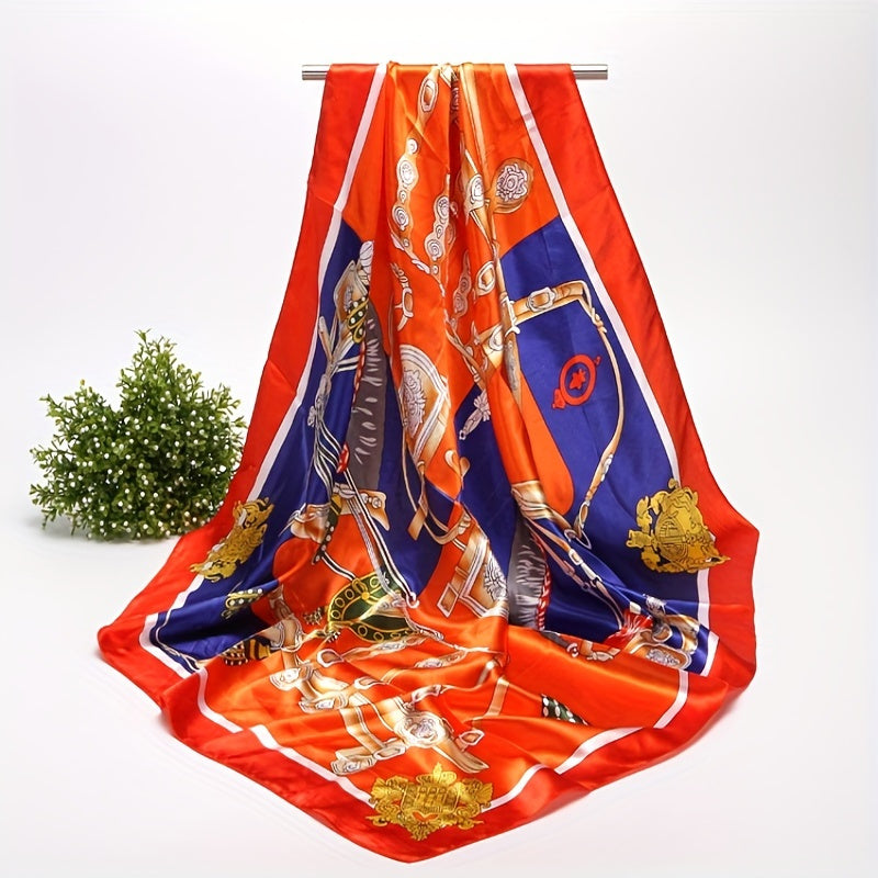 Silk Square Scarf Classic Print Satin Shawl Windproof Head Wrap
