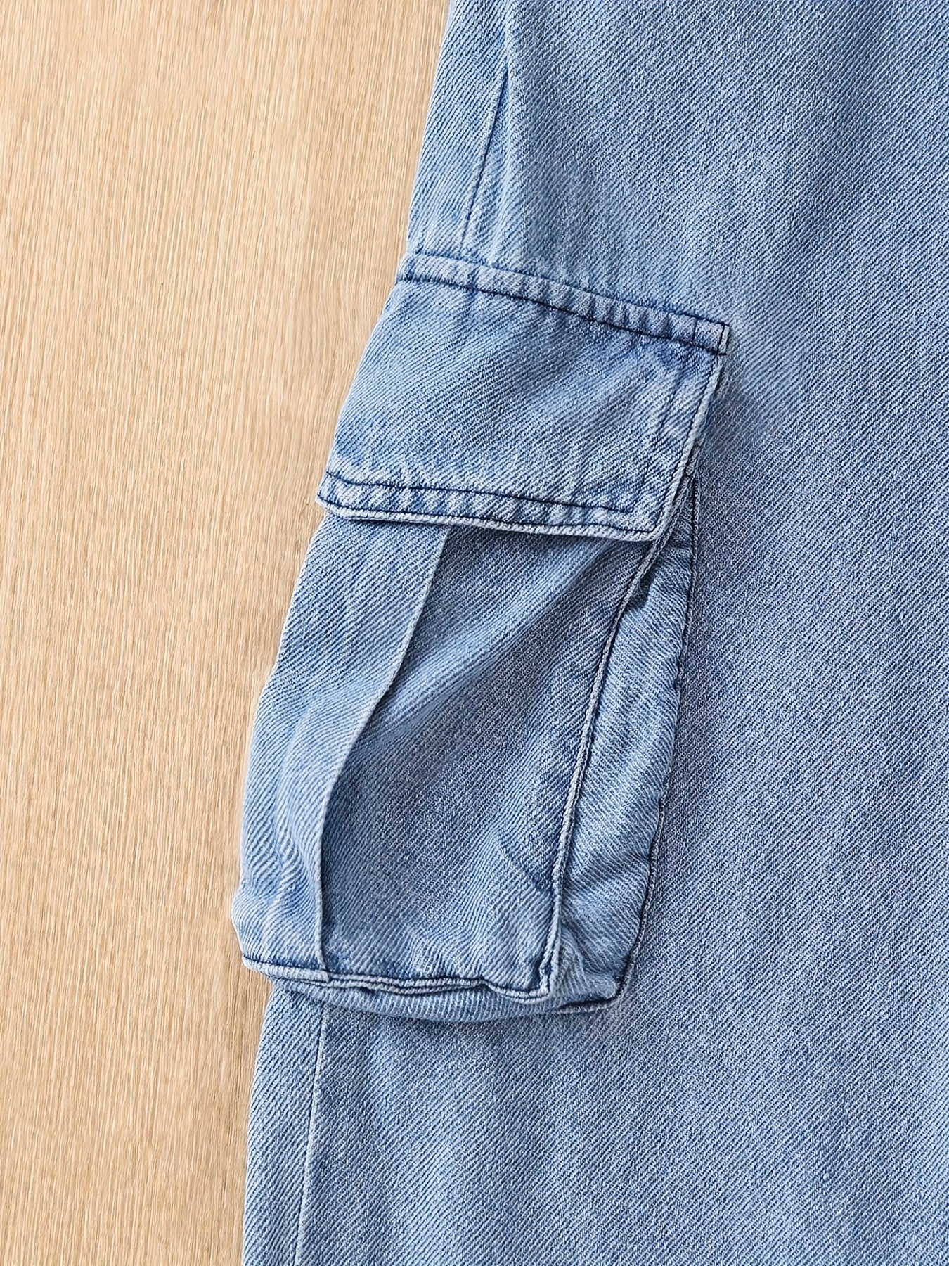 Girls Casual Cargo Denim Pants With Pockets Summer Kids Clothes