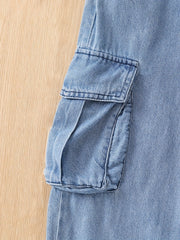 Girls Casual Cargo Denim Pants With Pockets Summer Kids Clothes