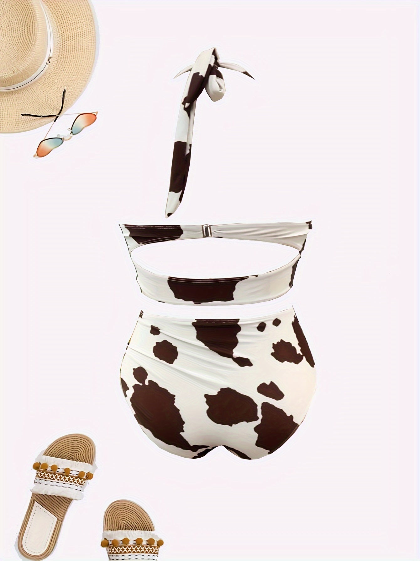 Cow Print Push Up Halter Bikini Set