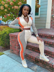 Street Wear Zip Up Crop Top & Elastic Pants Set