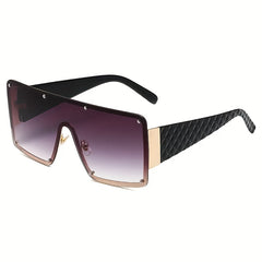 Oversized Rivet Ombre Lens Shield Sunglasses UV400