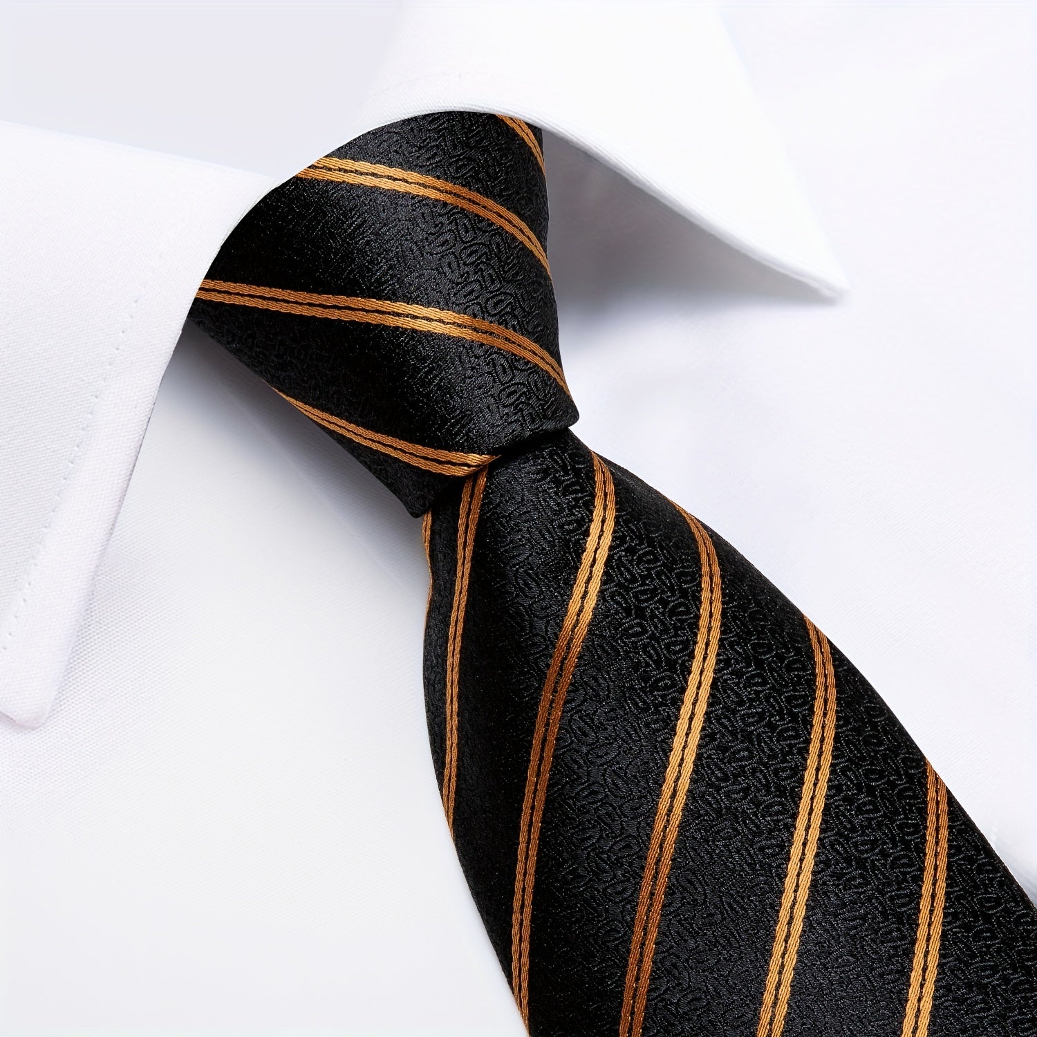 Men's Golden Striped Silk Necktie Set Wedding