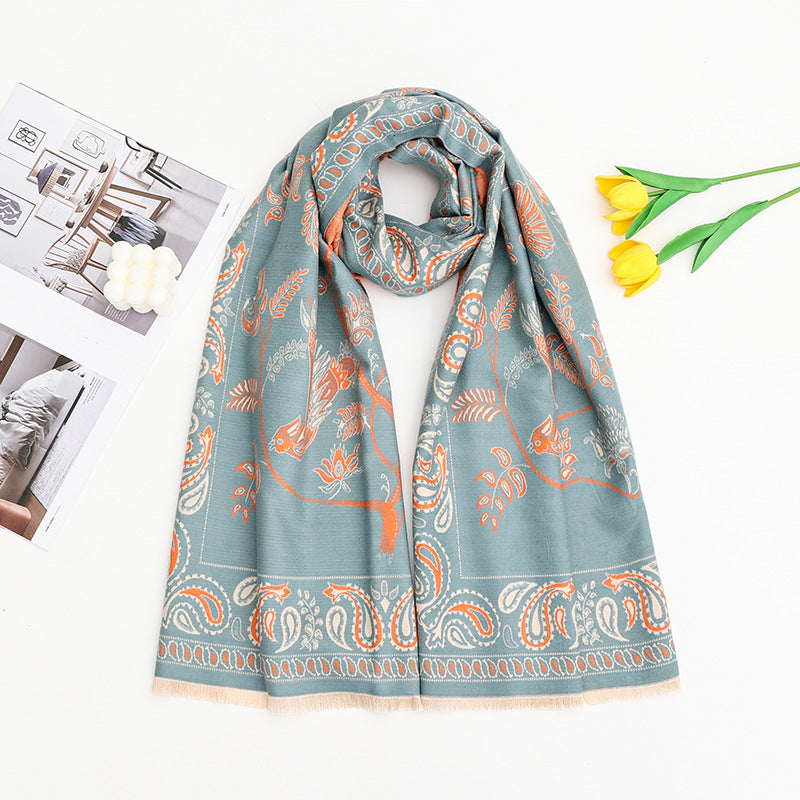 Cashmere Shawl Poncho Bird Pattern Winter Women Shawl Wrap Long