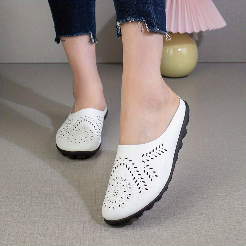 Women's Hollow Out Flat Shoes Slip on Summer Half Slippers