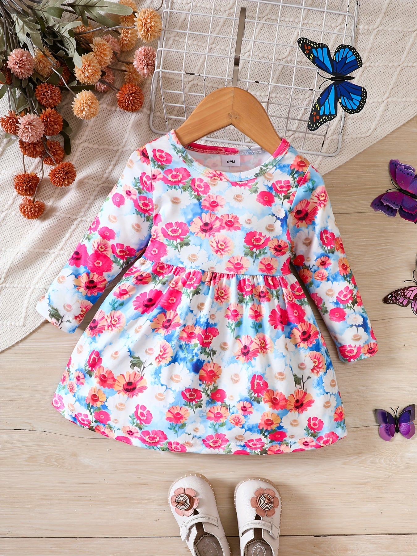 Baby Girls Flower Print Long Sleeve Dress