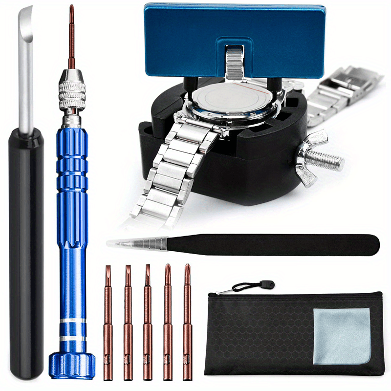 12pcs Watch Repair Kit Screwdriver Wrench Case Opener Holder