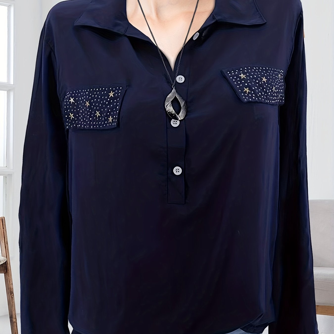 Star Print Long Sleeve Button Up Shirt