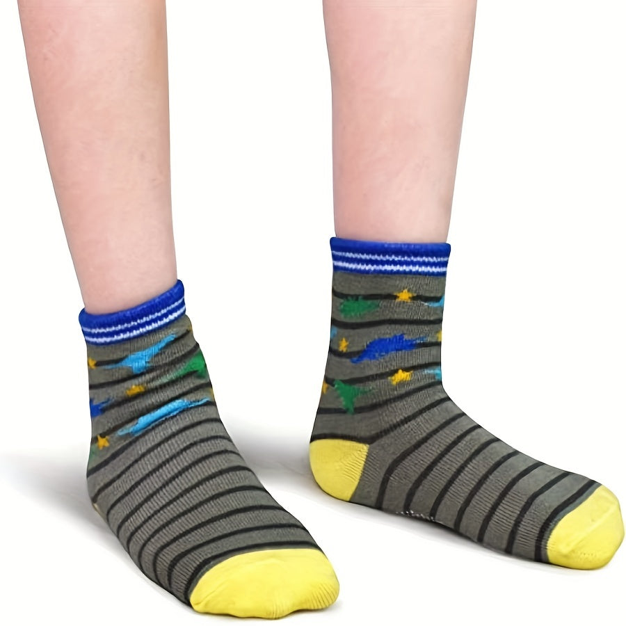 12pairs Boys Cartoon Pattern Socks With Grips Breathable Crew Socks