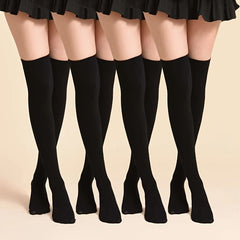 4 Pairs Solid Thigh High Stockings Over The Knee Socks