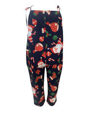 Christmas Graphic Print Tie Shoulder Jumpsuit
