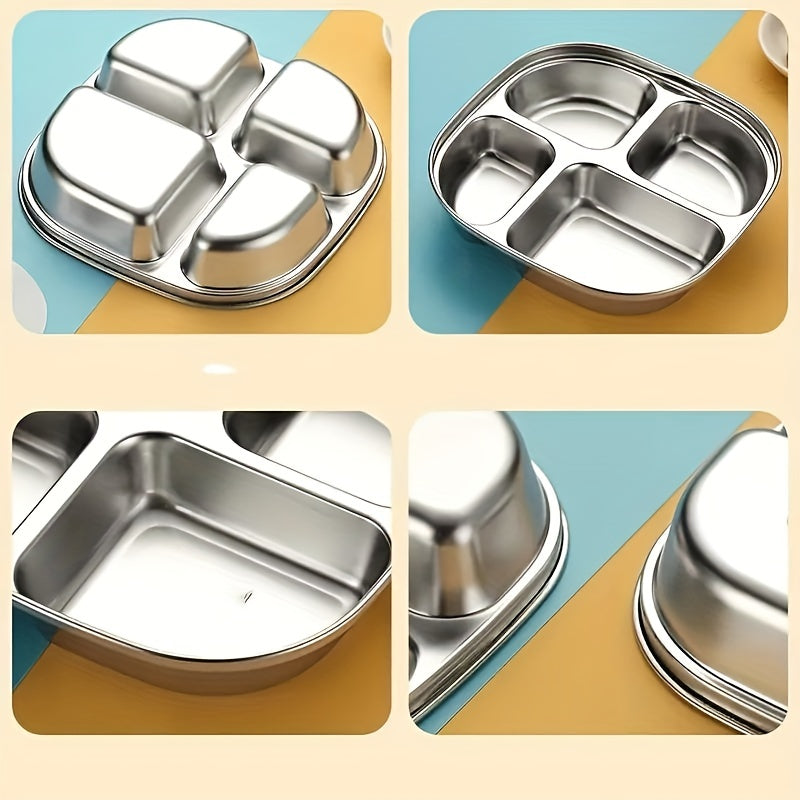 Stainless Steel Dinner Plate for Weight Loss - Divided Meal Plate for Picnic