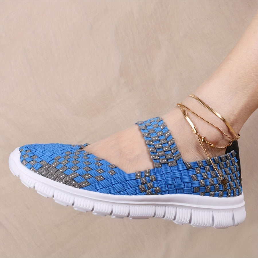 Women's Braided Flat Shoes Comfortable Elastic Slip On Walking Shoes