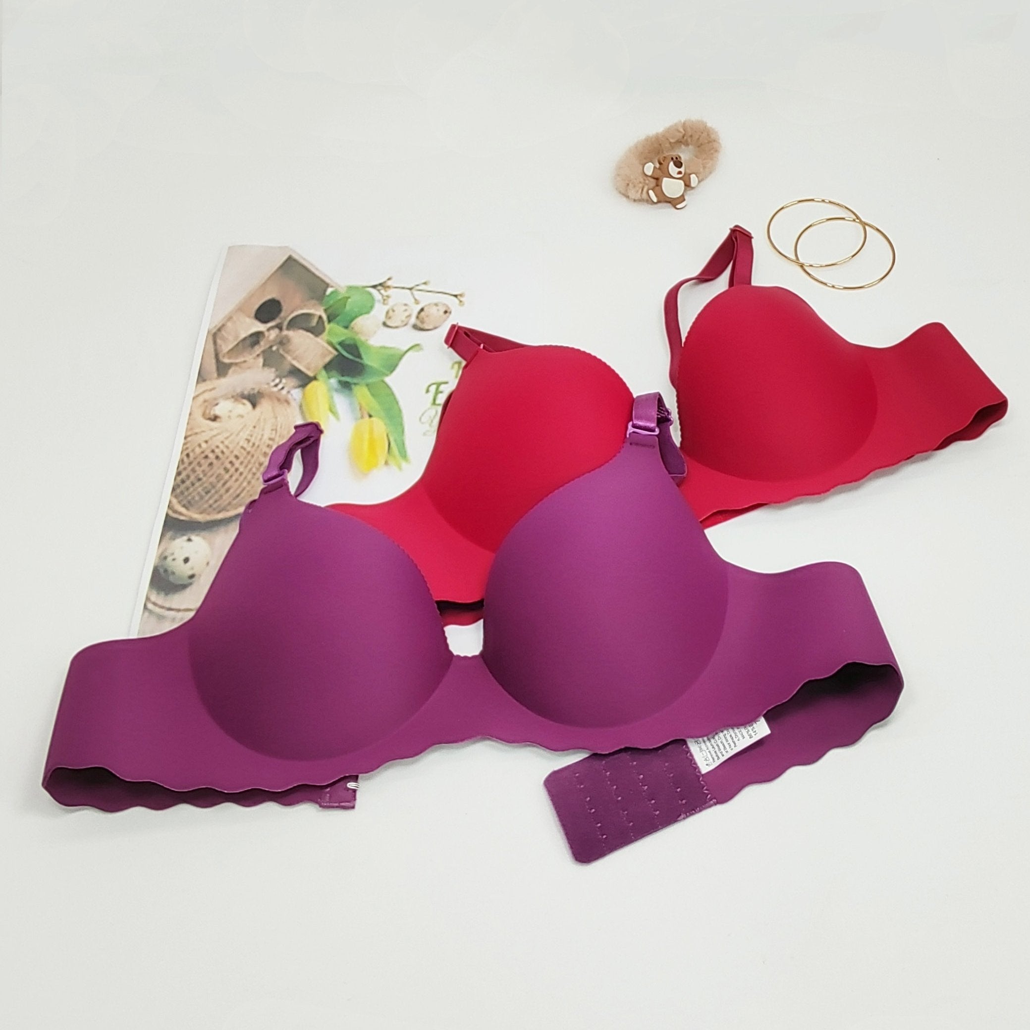 2pcs Romantic Scallop Trim Push Up Bras