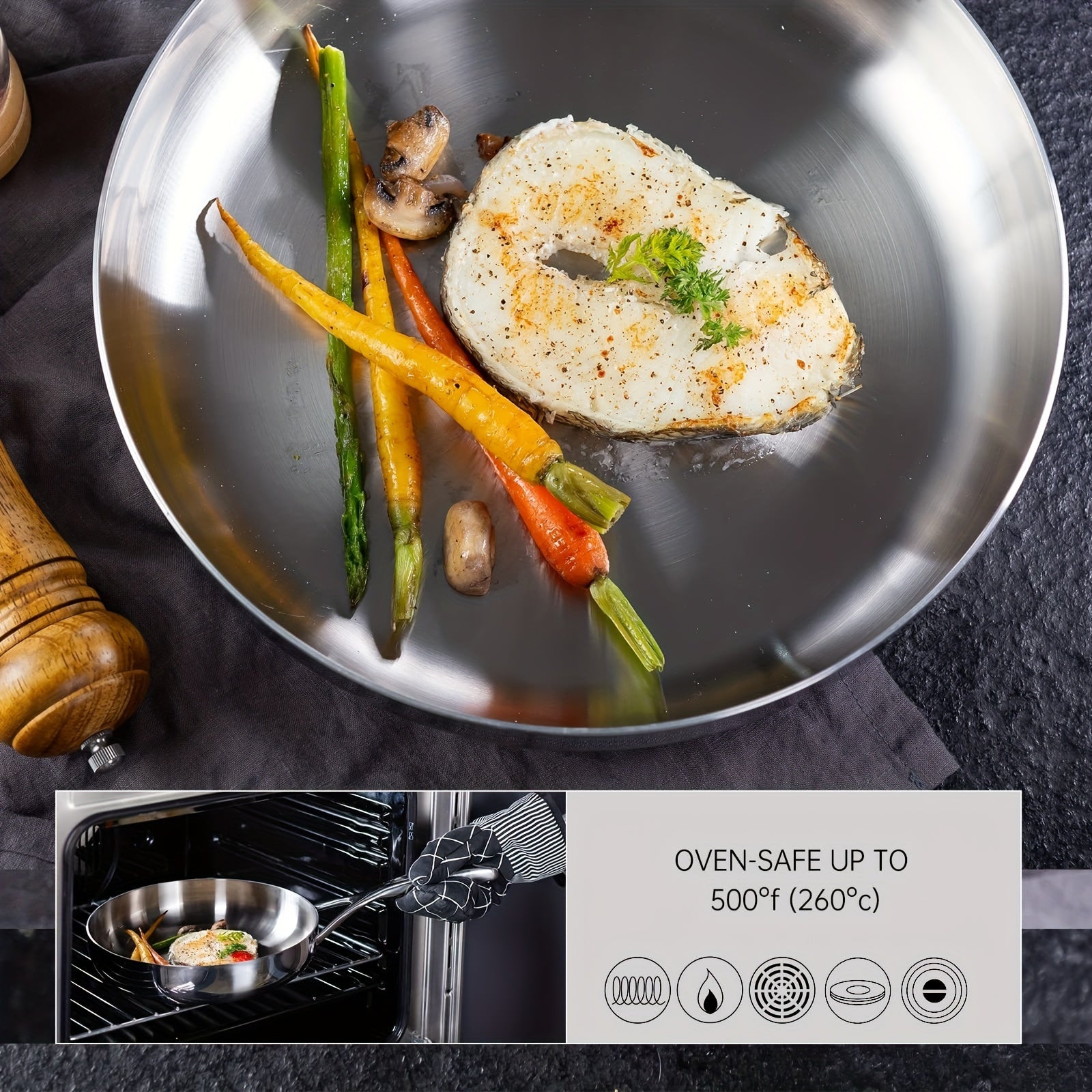Stainless Steel Frying Pan 20 25 30 Professional Skillet With Lid