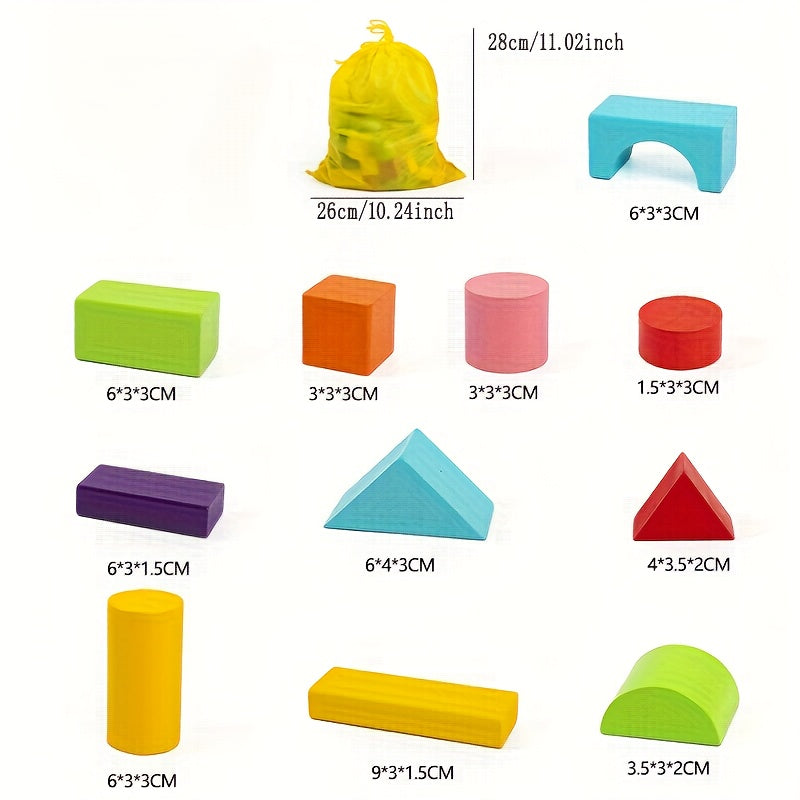 Colorful Wooden Building Blocks for Kids Large Particle Toy