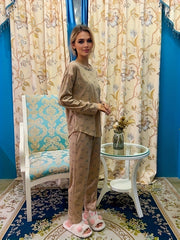 Smiling Print Lounge Set Crew Neck Top & Pants Women's Loungewear