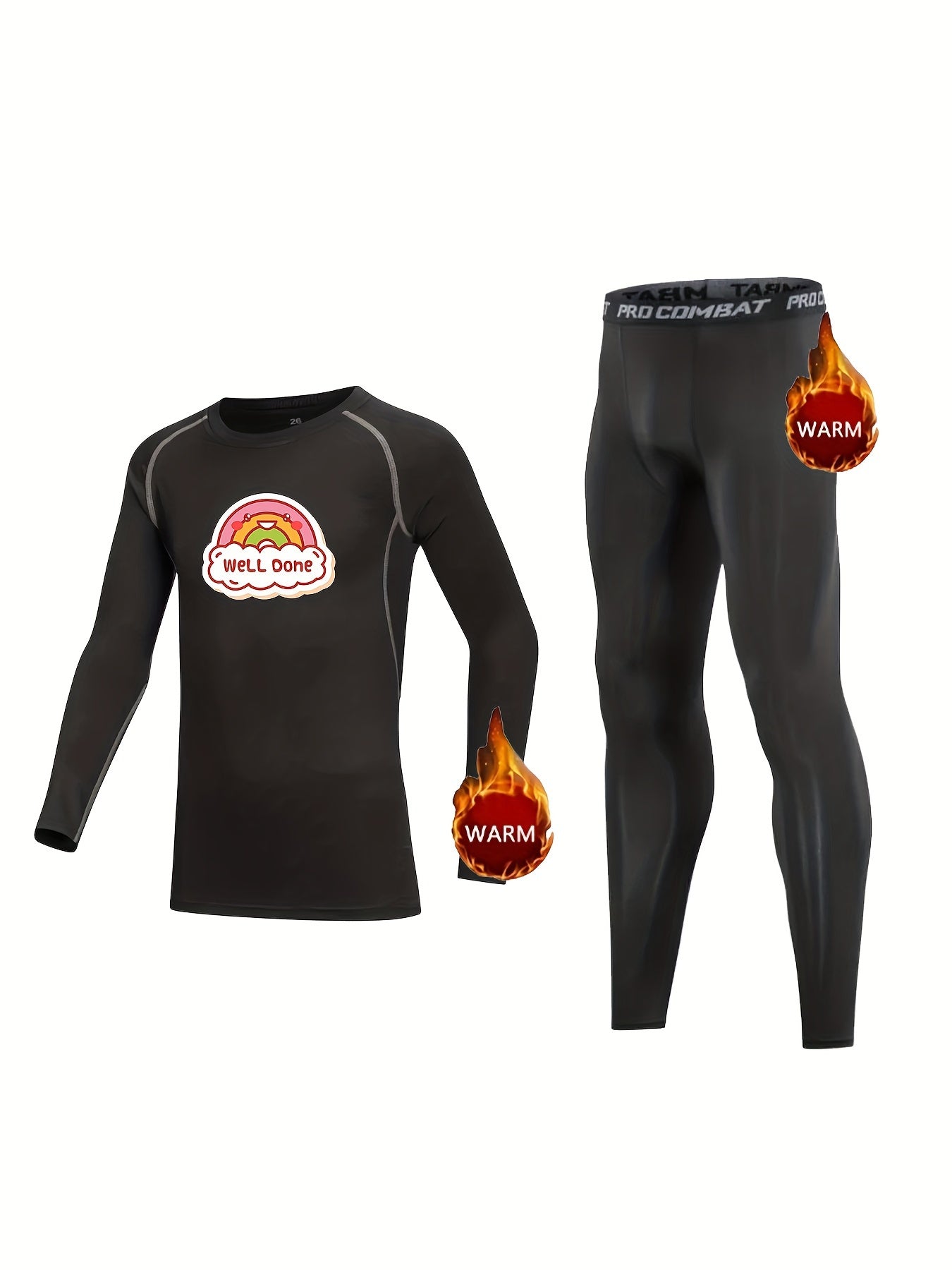 Kids Compression Fleece Sets Cartoon Crew Neck Pullover Elastic Waist