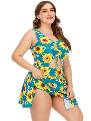 Floral Print Cut Out Drawstring One Piece Swimsuit