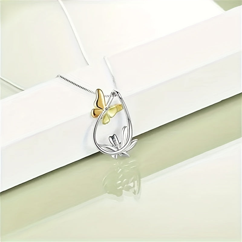 Butterfly & Flower Pendant Necklace Jewelry Gift for Girls