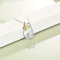 Butterfly & Flower Pendant Necklace Jewelry Gift for Girls