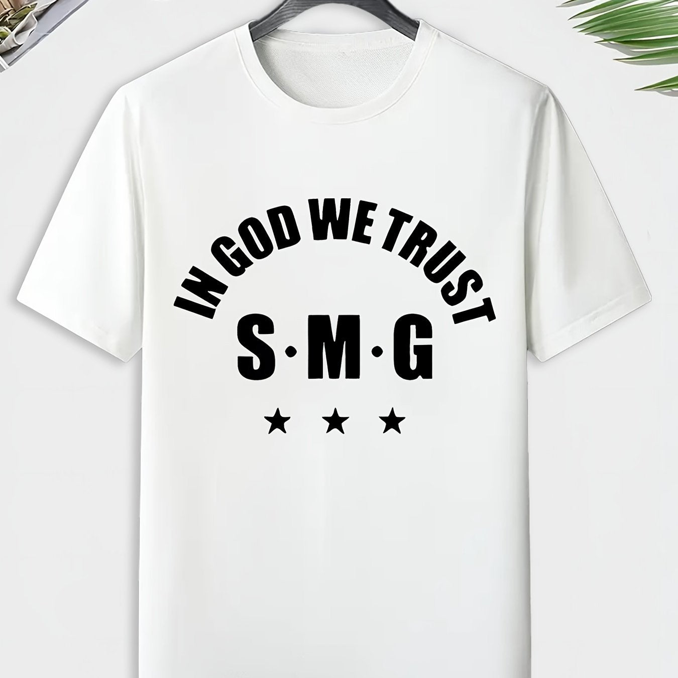 Men's In God We Trust Print T shirt Active Comfy Slightly Stretch Crew Neck Tee