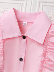 Toddler Girls Denim Spliced Shirt Dress with Ruffle Trim