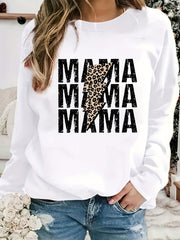 Mama Print Crew Neck Sweatshirt Long Sleeve Casual Women's Clothing