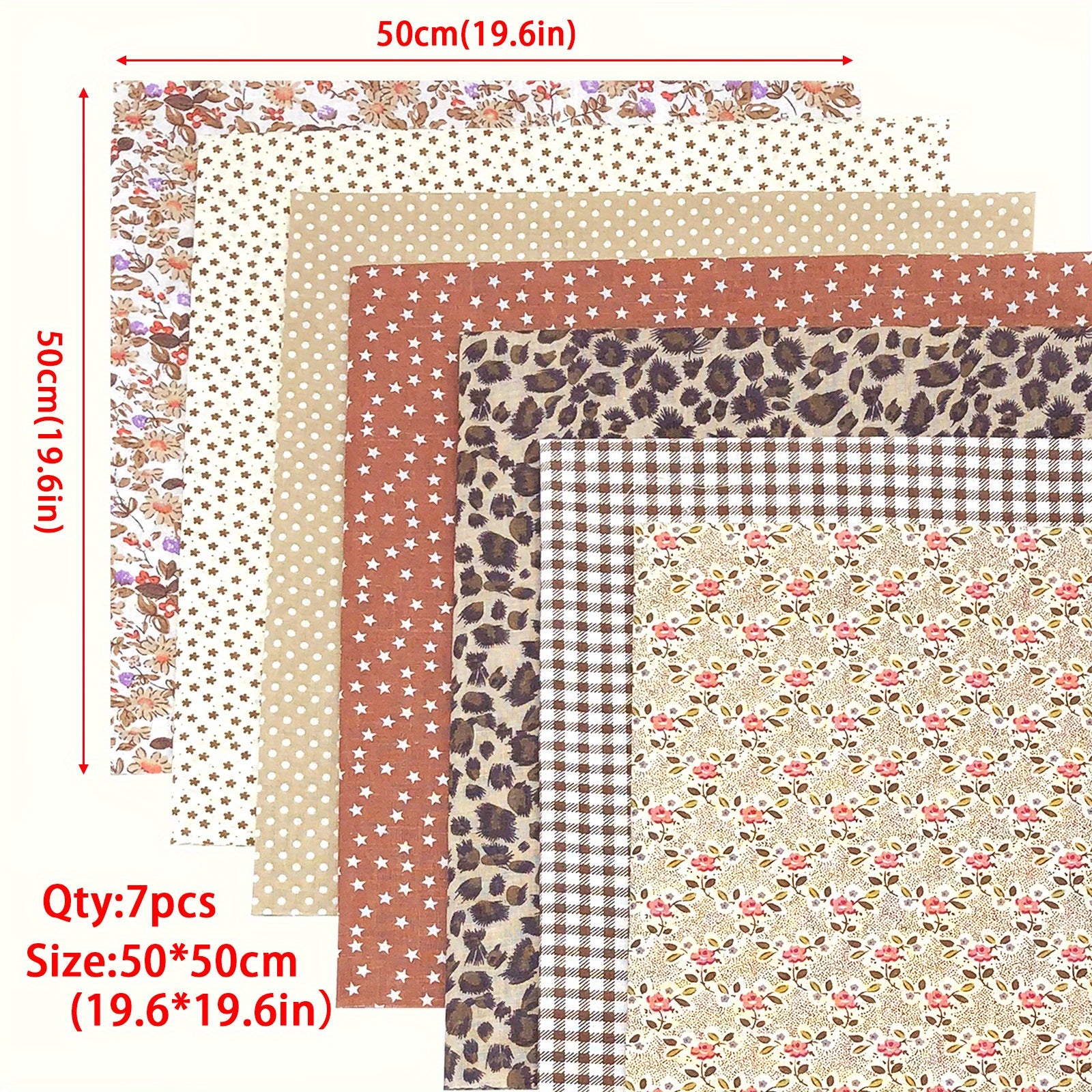 7pcs Coffee Floral Cotton Fabric Quilting Patchwork Fat Quarter Bundles