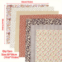 7pcs Coffee Floral Cotton Fabric Quilting Patchwork Fat Quarter Bundles