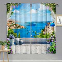 Romantic City Seagulls Boat Architecture Curtains
