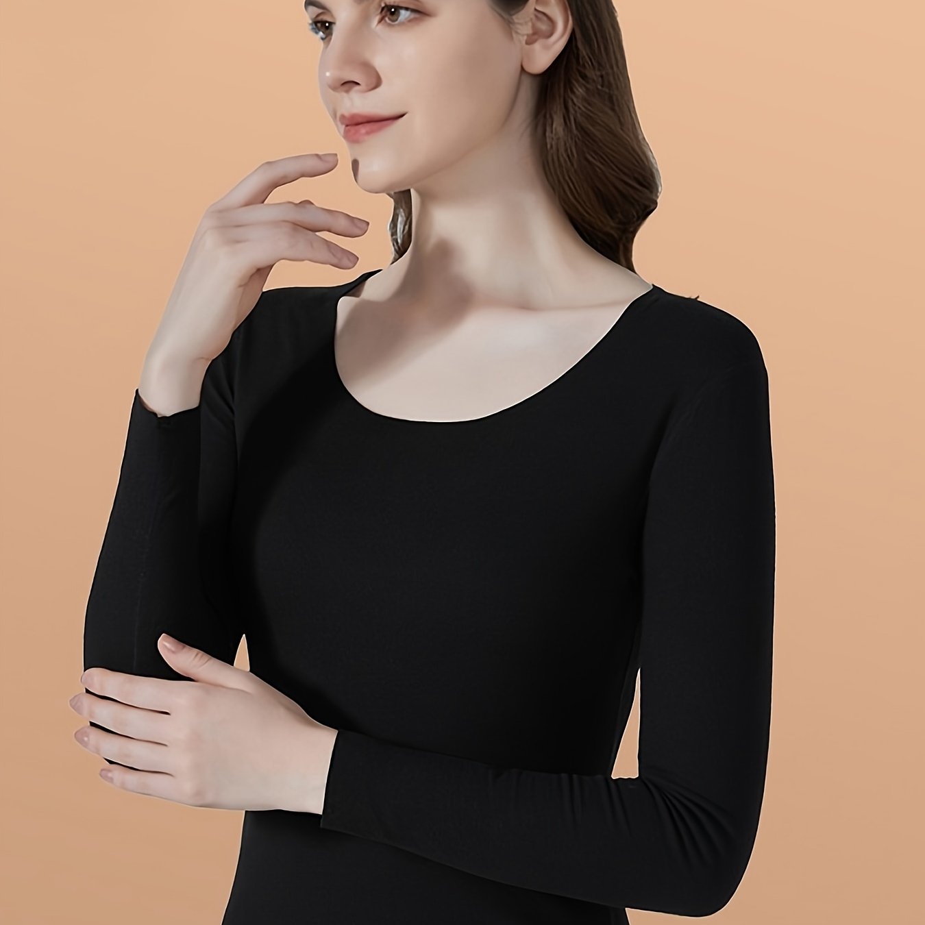 2pcs Thermal Underwear Set Long Sleeves Crew Neck Shirt & Slim Fit Pants