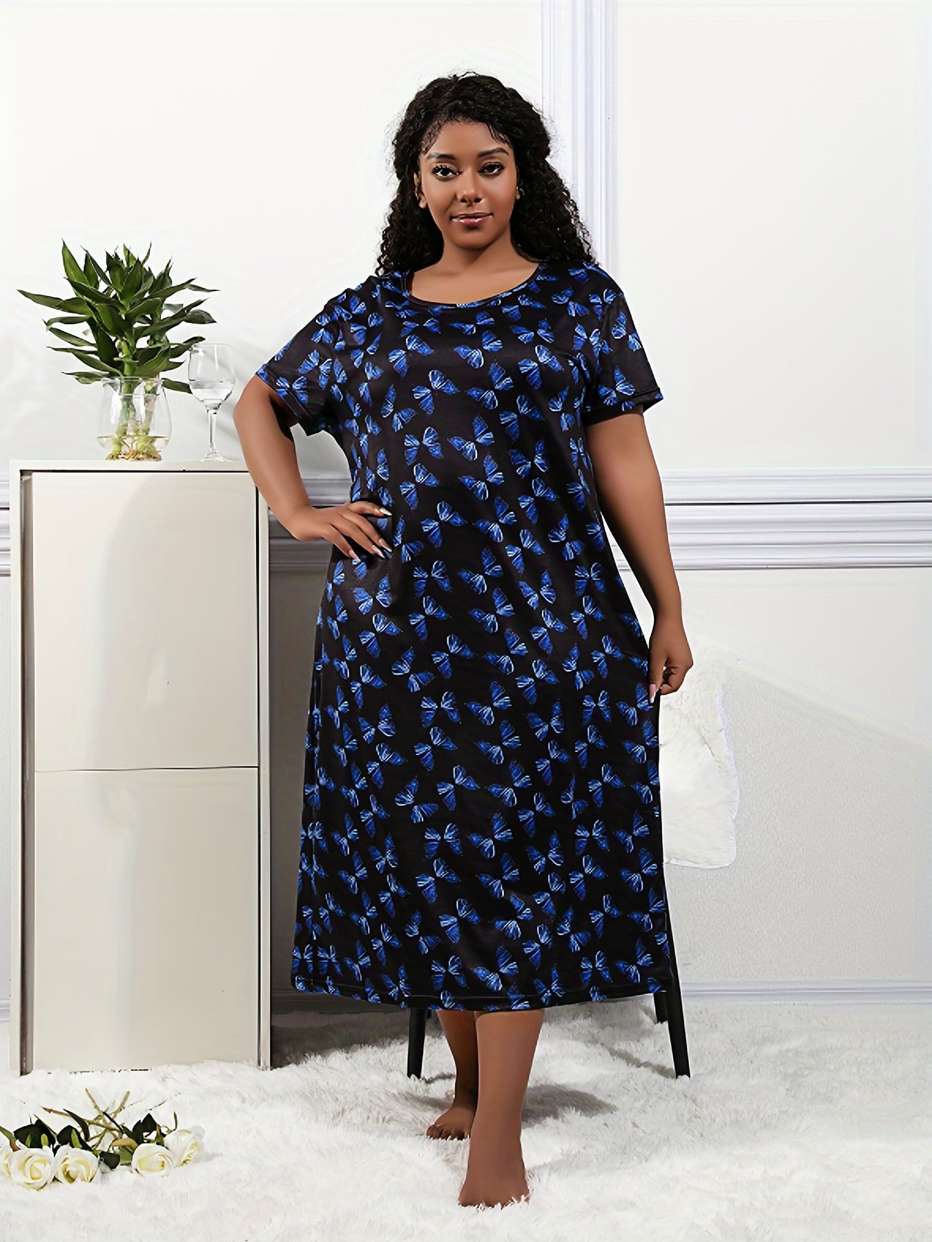 Butterfly Print Casual Loungewear Dress