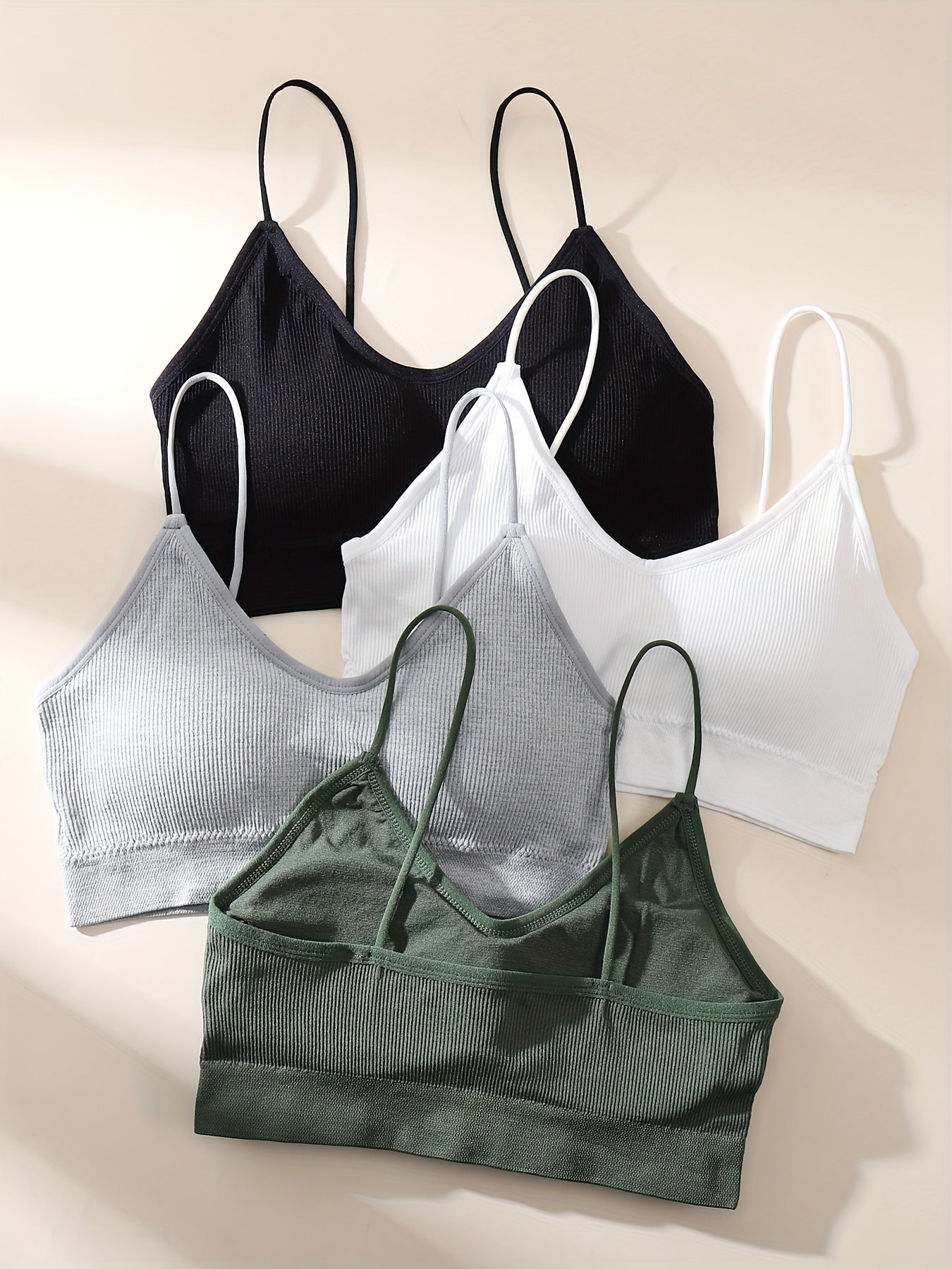 4pcs Ribbed Wireless Bras & Comfy Intimates for Women