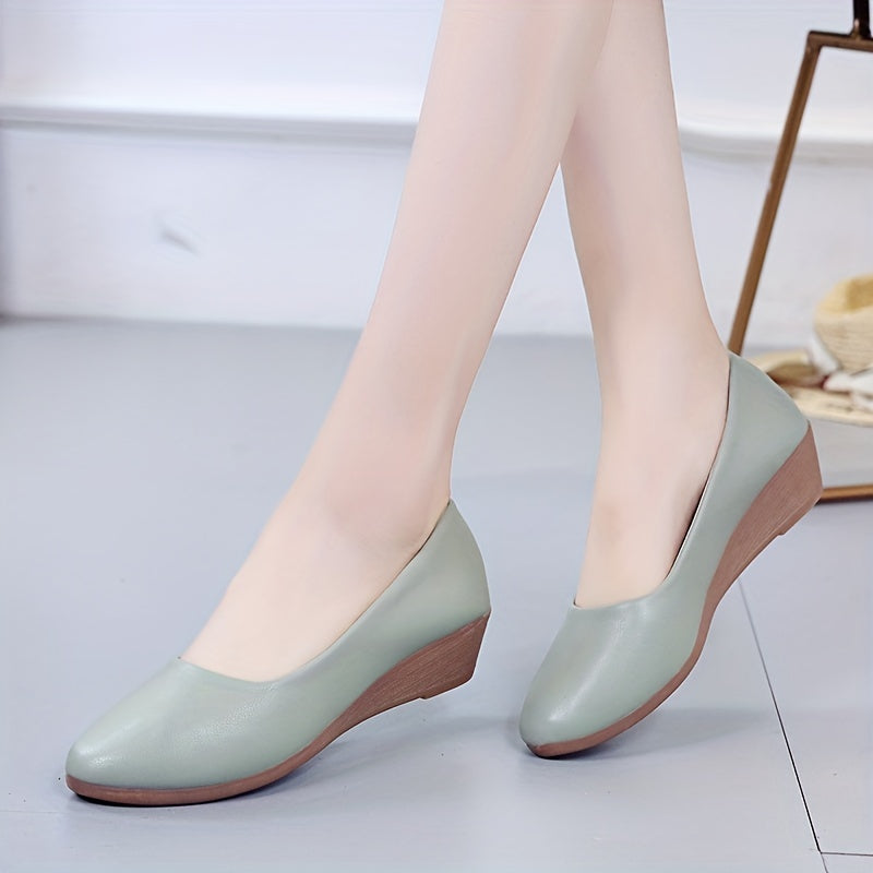 Women's Pointed Toe Wedge Slip-On Soft Leather Shoes