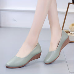 Women's Pointed Toe Wedge Slip-On Soft Leather Shoes