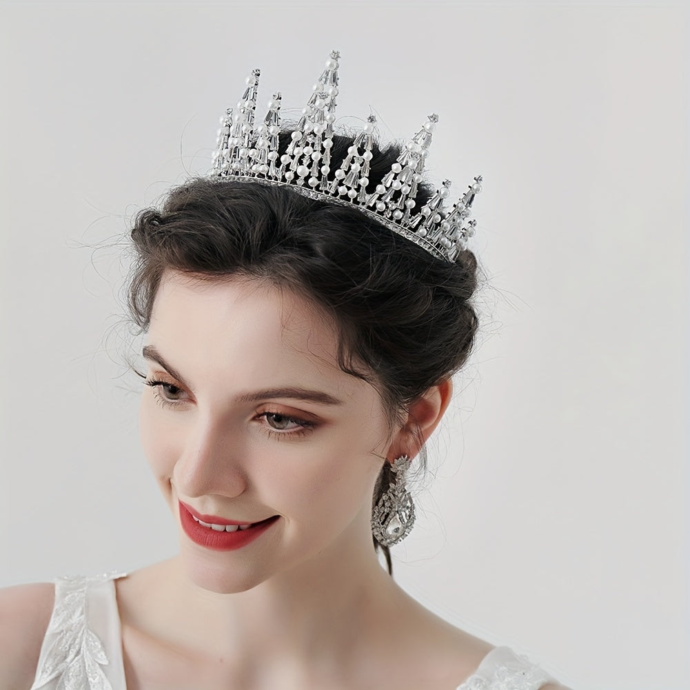 Baroque Faux Pearl Crown Birthday Crystal Crown Wedding Tiara