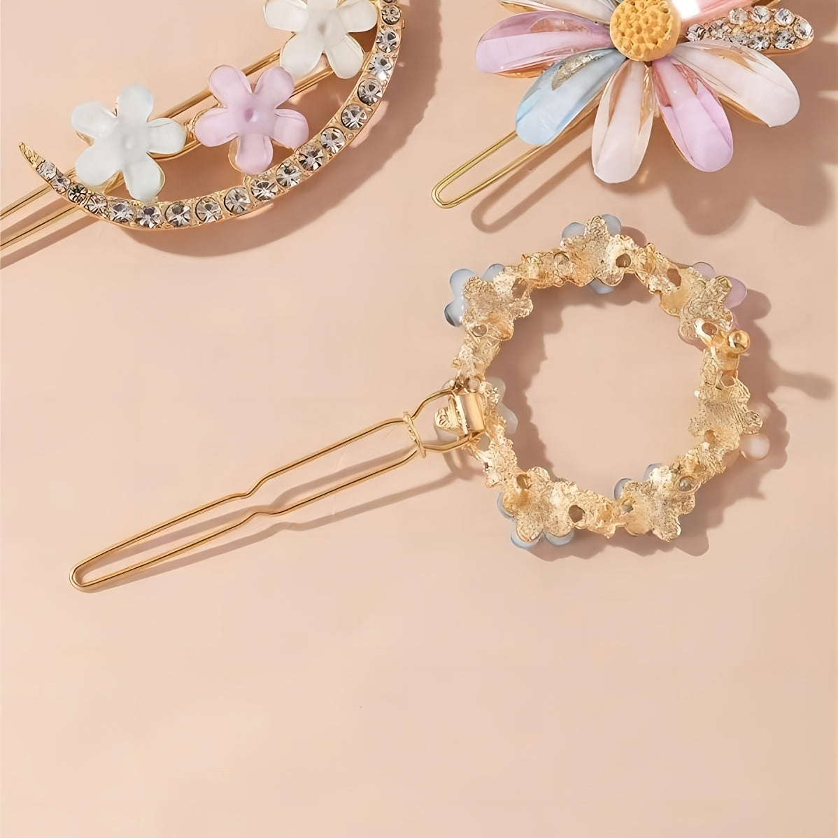 4pcs Rhinestone Flower Hair Clips Decorative Hair Accessories