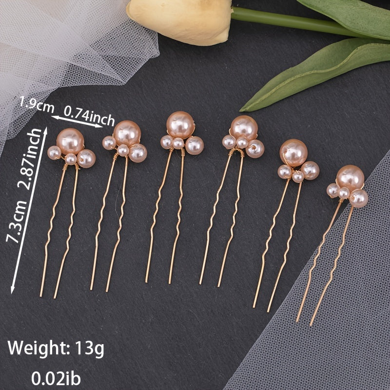 6pcs Pearl Hair Comb Bridal Hairpin Golden Wedding Jewelry