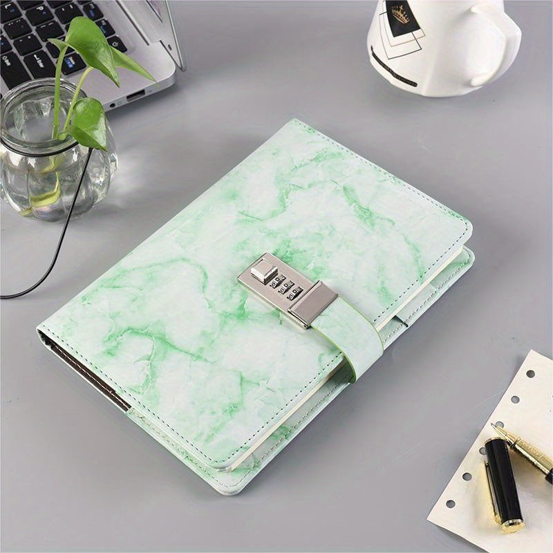 Marbled Vintage Codebook Lock Notebook Soft Transcript