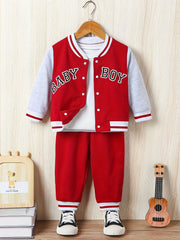Baby Boy Print Outfit Buckle Jacket & Pants Suit Daily Wear