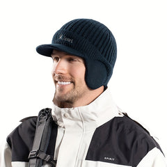 Winter Men's Earflaps Knitted Hat Thick Wool Warm Hat Outdoor Cycling