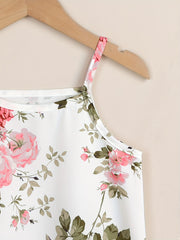 Girls Flowers Pattern Cami Dress Kids Summer Outfit