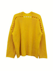 Solid Cut Out Knitted Long Sleeve Open Front Sweater Cardigan
