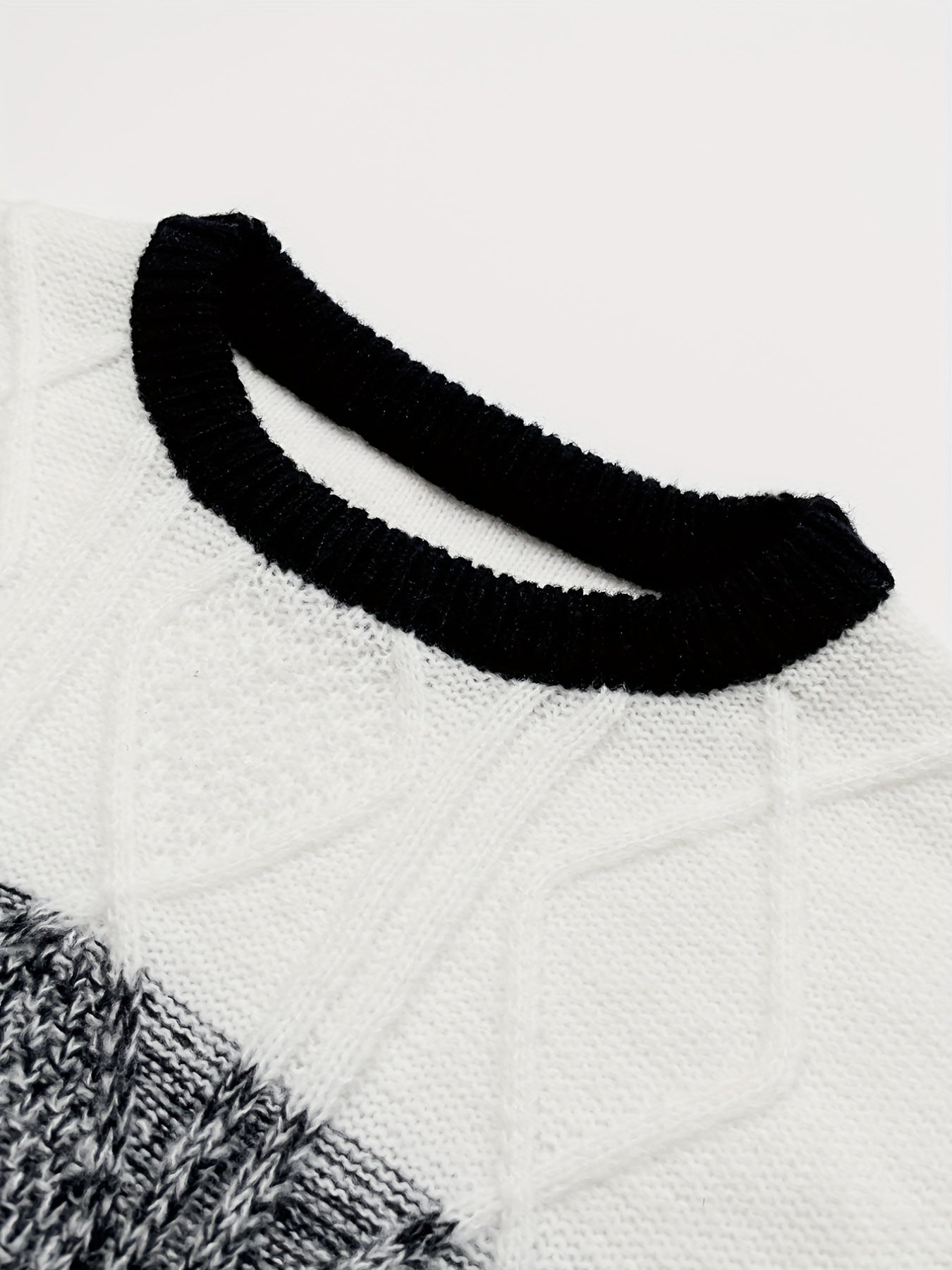 Argyle Block Sweater Men's Casual Warm Crew Neck Pullover For Fall Winter