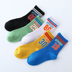 5pairs Boys Kids Number Print Crew Socks Casual Sports Socks