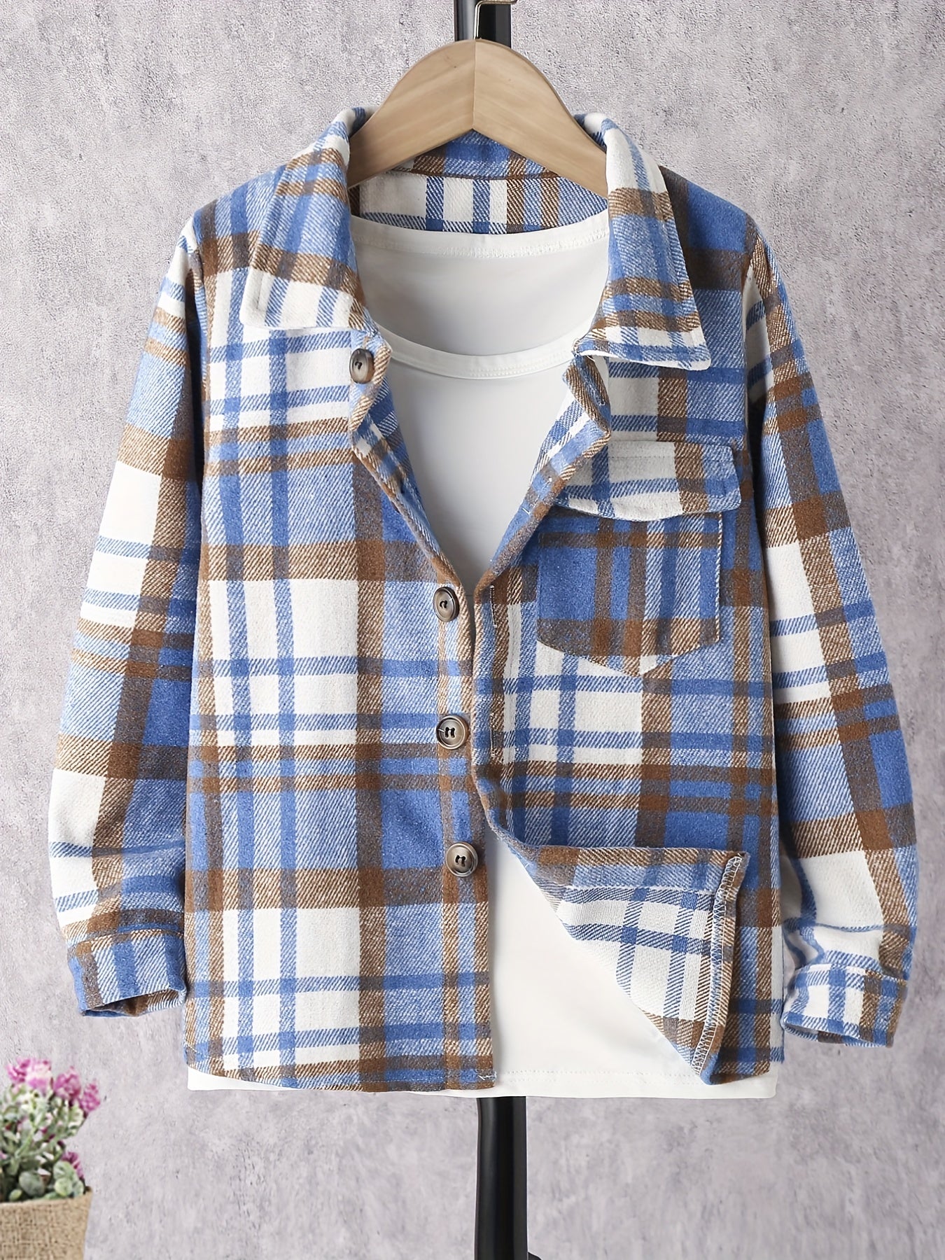 Kid Teens' Plaid Long Sleeve Shirt With Pocket For Boys And Girls