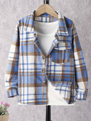Kid Teens' Plaid Long Sleeve Shirt With Pocket For Boys And Girls